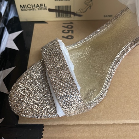 Michael Kors Ava Mid Sandal Glitter Sand 5/7/8/8.5/9 - Picture 7 of 10